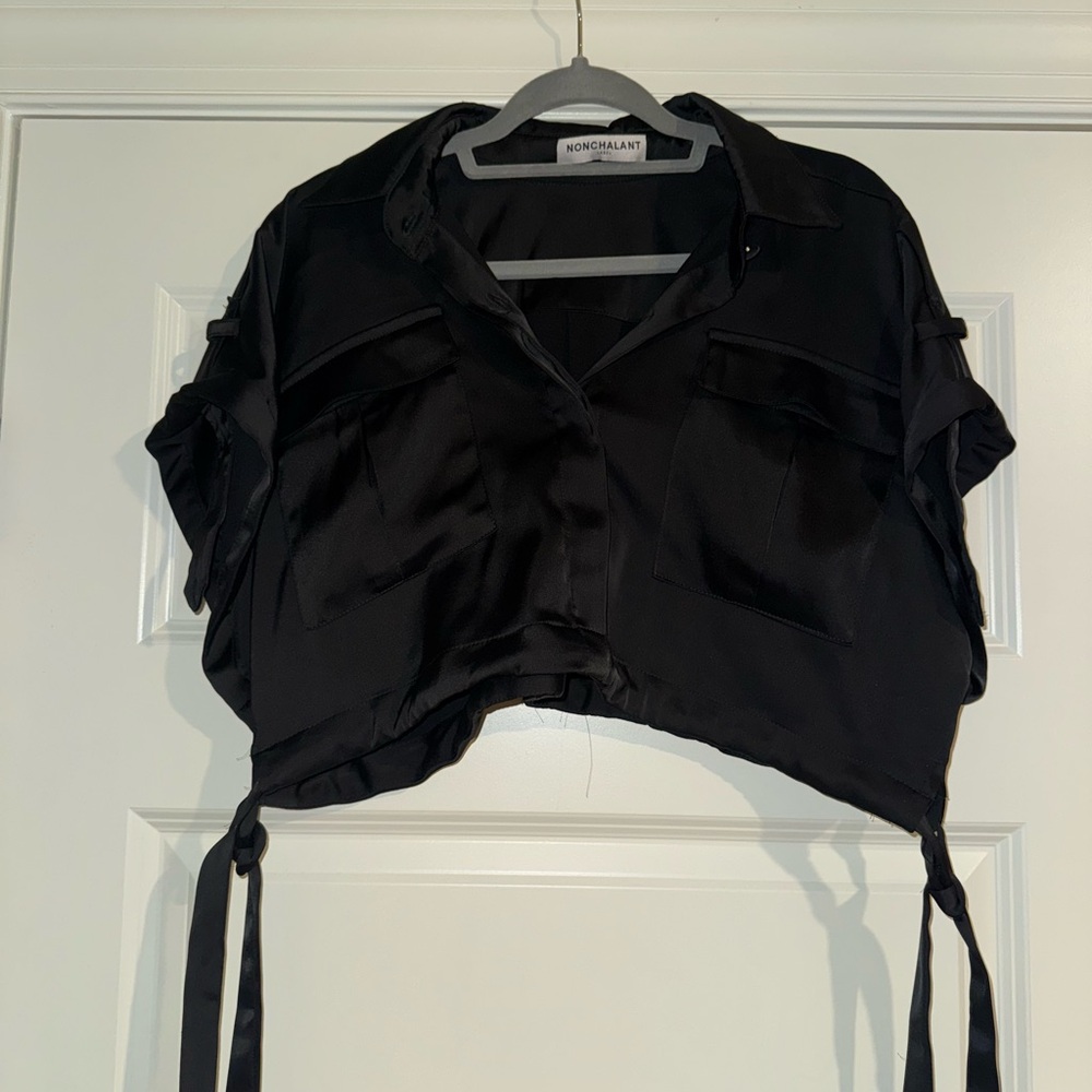 NONchalant Black Short Sleeve Button Down Shirt Relaxed Fit S - Picture 3 of 6